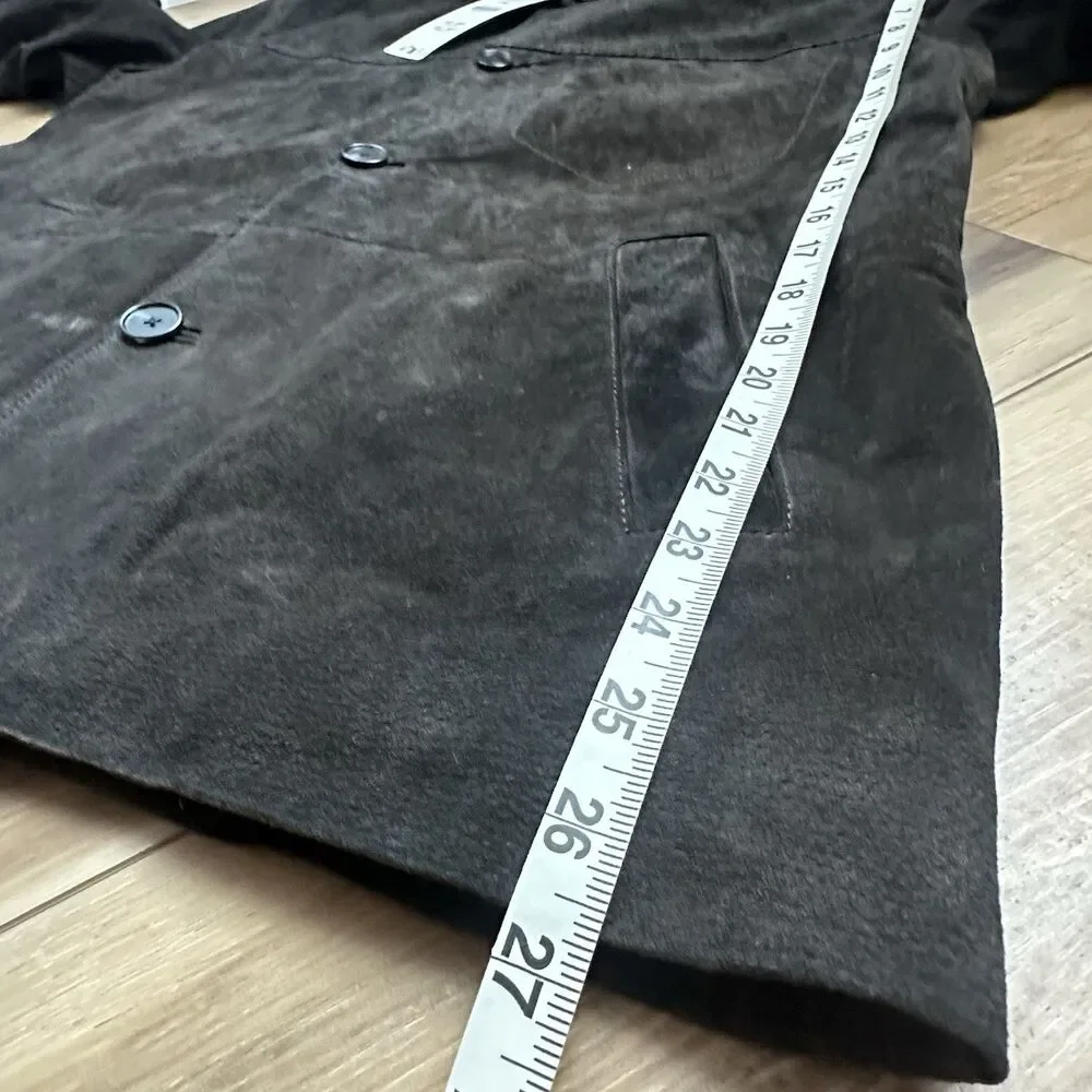 Zara Leather Collection Suede Button Up Jacket Med NWT Black Coat 4341/734/774